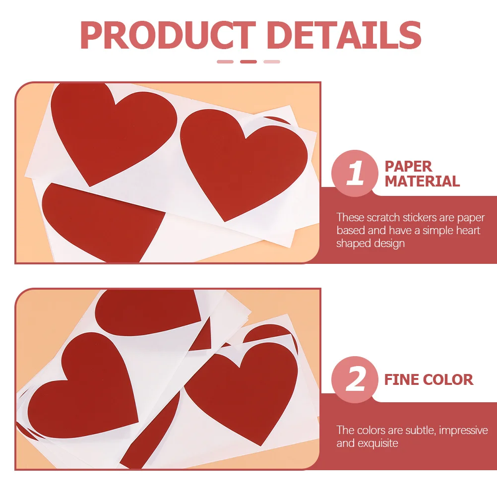 

40Pcs Heart Shaped DIY Scratch Off Labels Premium Paper Stickers for Greeting Cards Envelopes Games