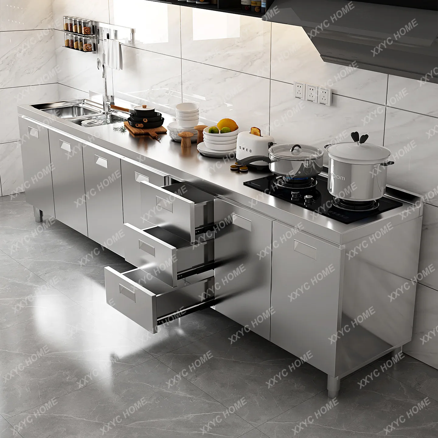 304 thickened stainless steel kitchen cabinets integrated forming countertop storage cupboards