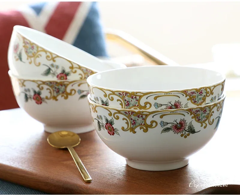 6pcs Set, 4.5inch, Bone China Sauce Bowl Dinner, Noble Golden Chinese Rice Bowl, Ceramic Bowls Kids, Small Korean Bowl, Kitchen