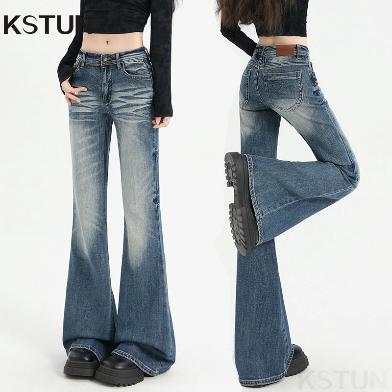 

KSTUN 2026 American High Street Spicy Girls Low Waist Jeans Slim Stretchy Women Flared Pants Casual Female Bell Bottom Trousers