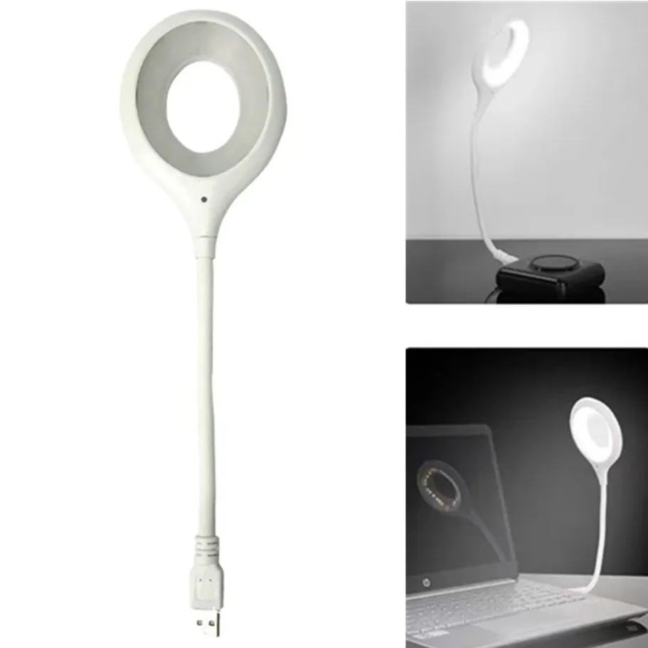 USB Plug Portable LED Night Light Eye Protection Student Study Reading Dormitory Room Annular Household Bedside Lamp White Light