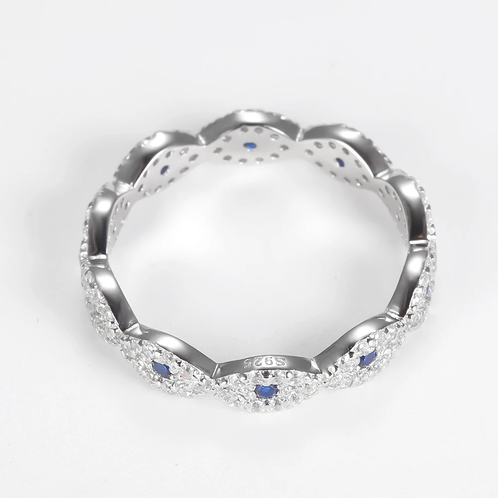 Real S925 Sterling Silver Blue Zircon Stone Evil Eye Rings Luxury Brand Fashion Ring for Women Wedding Birthday Jewelry Gifts