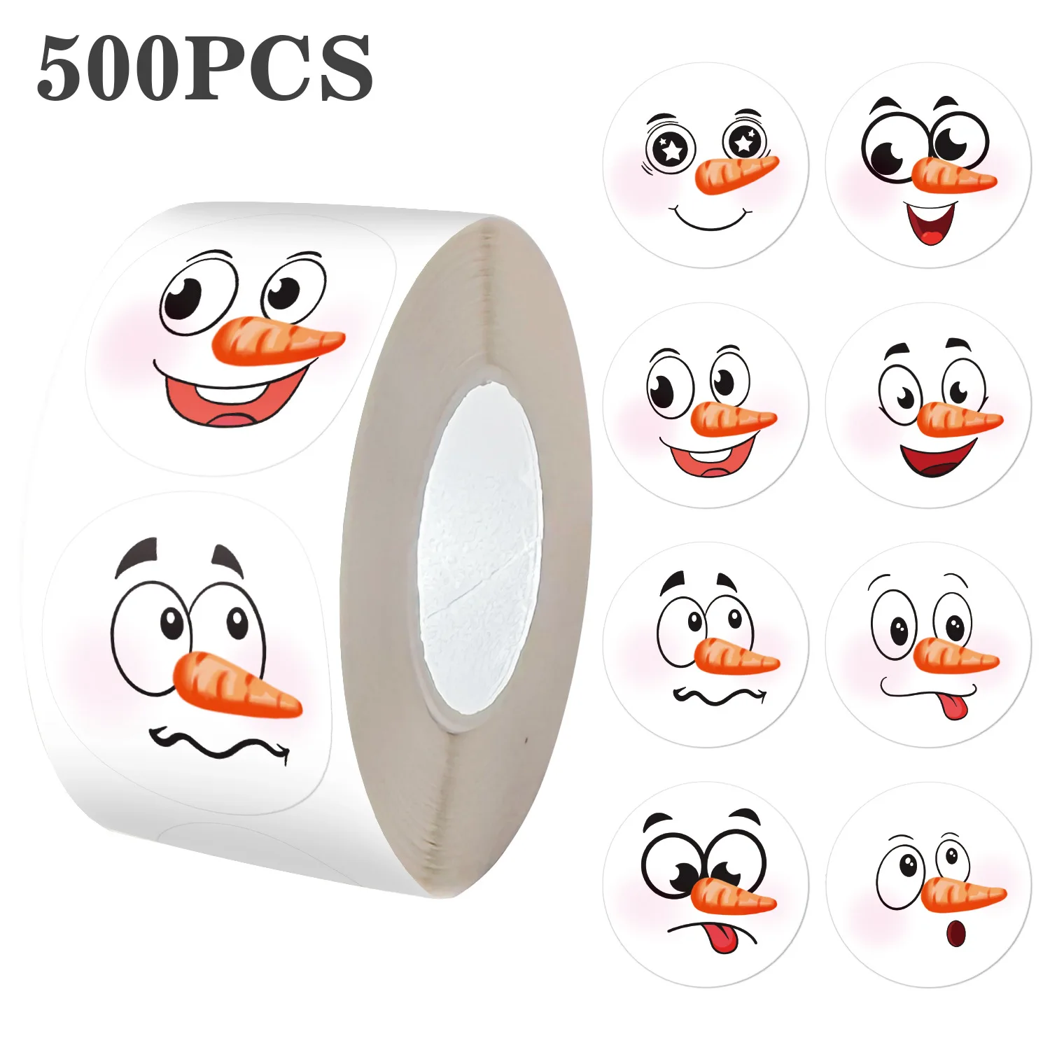 JCAC 500pcs/roll Cute Cartoon Christmas Snowman Stickers, Self-Adhesive Gift Decoration Seal Labels for DIY Crafts