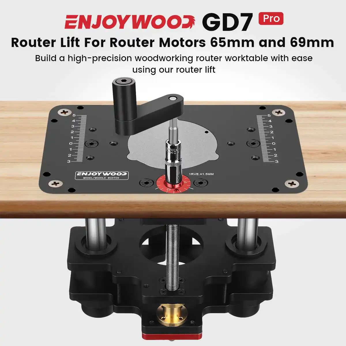 ENJOYWOOD GD7 PRO Router Lift For 65mm/69mm Fence Router Lift Combination The rammer Plate Table Woodworking Precision Tool