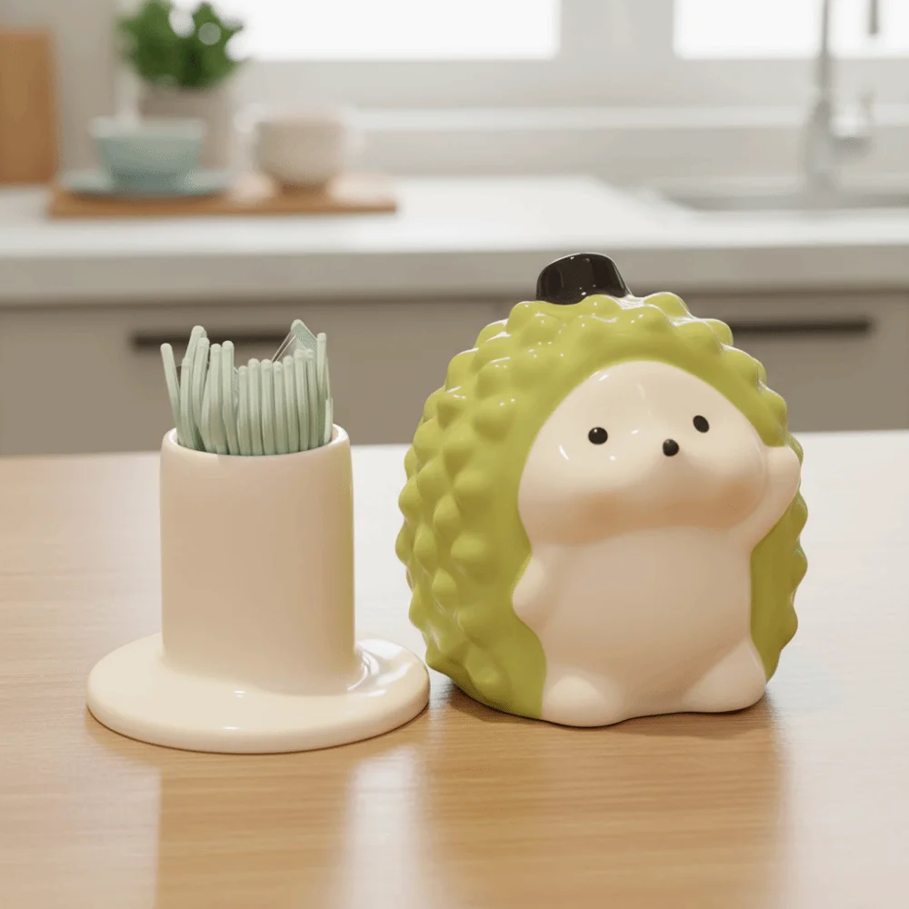 

Cartoon Ceramic Toothpick Holder Portable Durian Shape Cotton Swab Tube Eco-Friendly Moisture Proof Dental Floss Storage Box