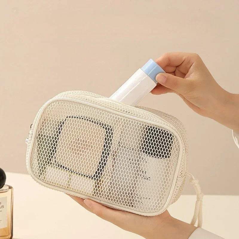 Mesh Cosmetic Bag Travel Makeup Pouch Lightweight Breathable Mesh Toiletry Storage Bag Zipper Cosmetic Organizer for Women