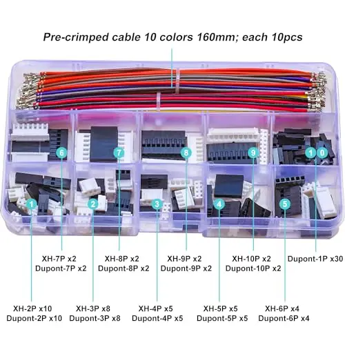 

JST XH 2.54 to Dupont 2.54mm Connector Kit, XH 2.54mm & Dupont 2.54 Cable Wire 16cm Housing Adapter Set for Electronics
