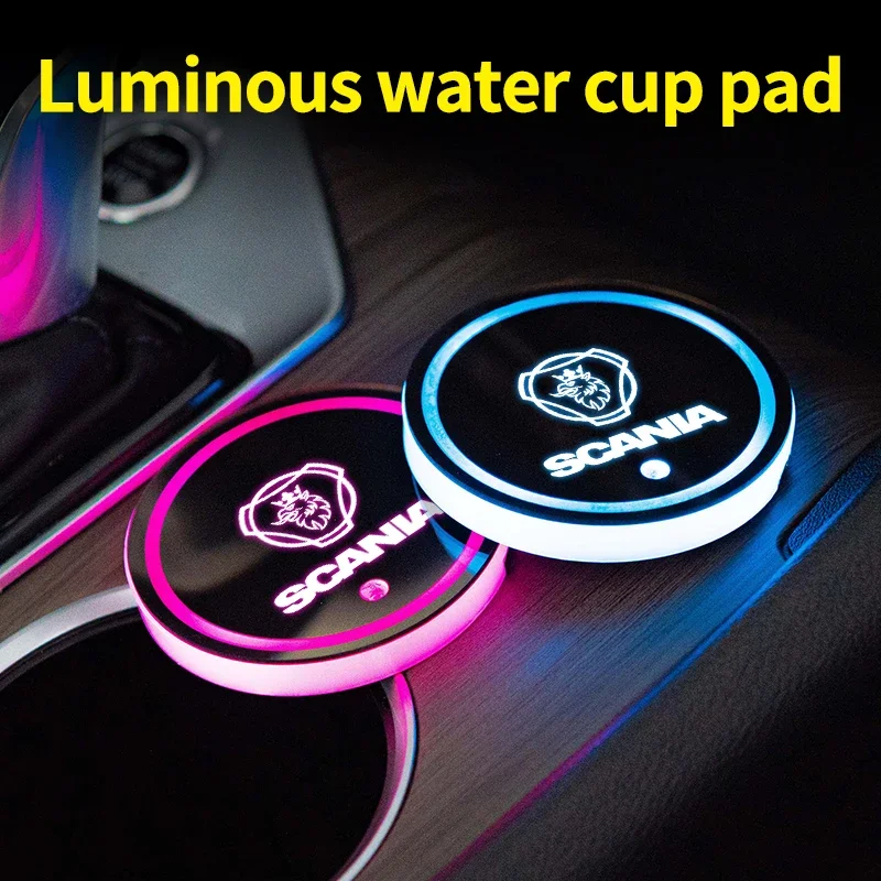 

LED car water cup mat drink holder for Scania K250 K280 K310 K320 k490 Serie G p s seriex emblem auto interior decorative lights