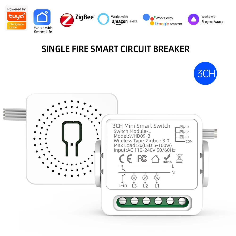 

Tuya Zigbee 1/2/3 Gang Smart Switch, No Neutral Wire Required, Compatible with Smart Life, Alexa and Google Home