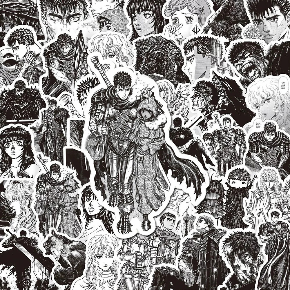 10/30/82 Stück Cartoon Berserk Coole Aufkleber Schwarz Weiß Anime-Sticker für Gepäck, Handy, Gitarre, Laptop, Wasserdichte Graffiti-Aufkleber