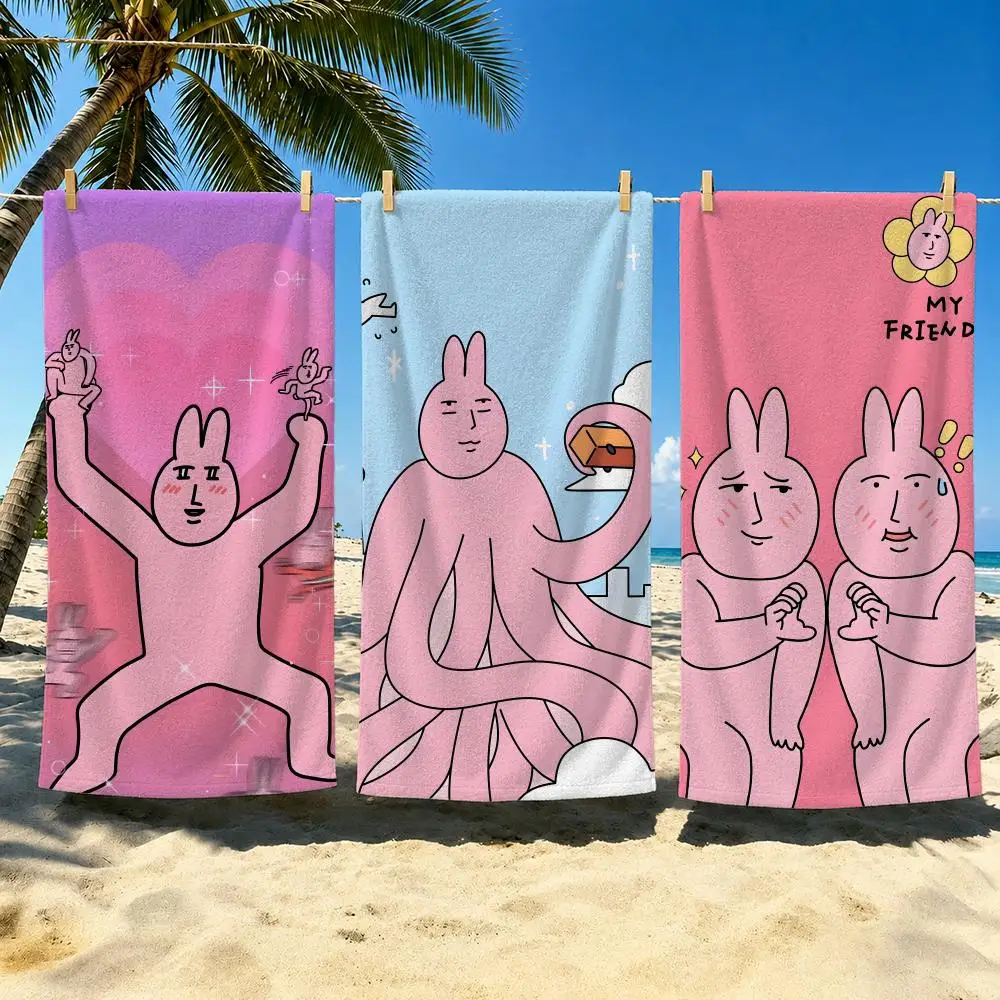 Pattern Pink Rabbit Cartoon Towel Towel Soft Pool Gift For Travel Gym Shower Cool Camping Quick Dry Sports  Large Beach Towel