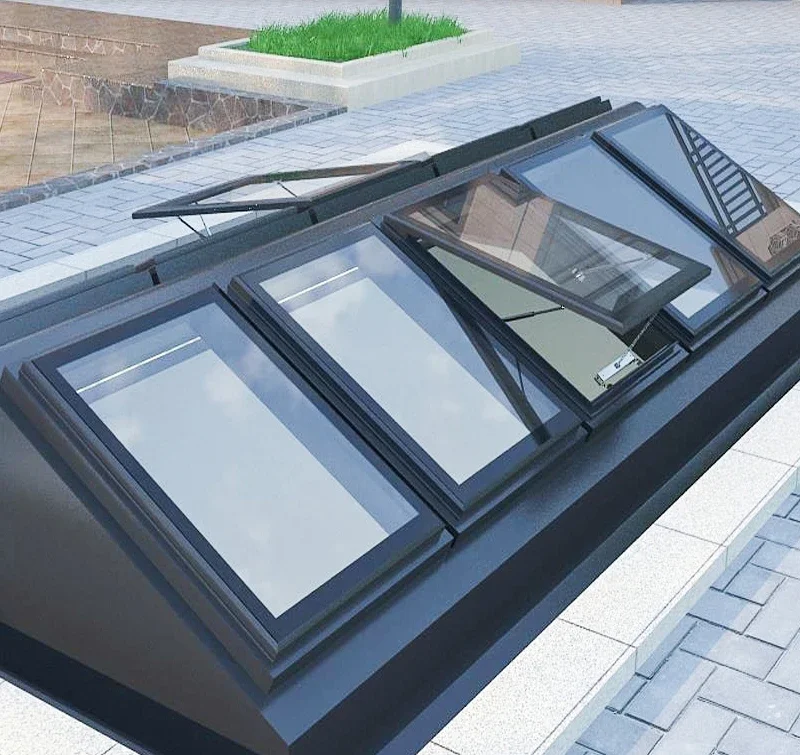 House Skyview Automatic Flat Roof Window Smart Aluminum Frame Skylights Windows