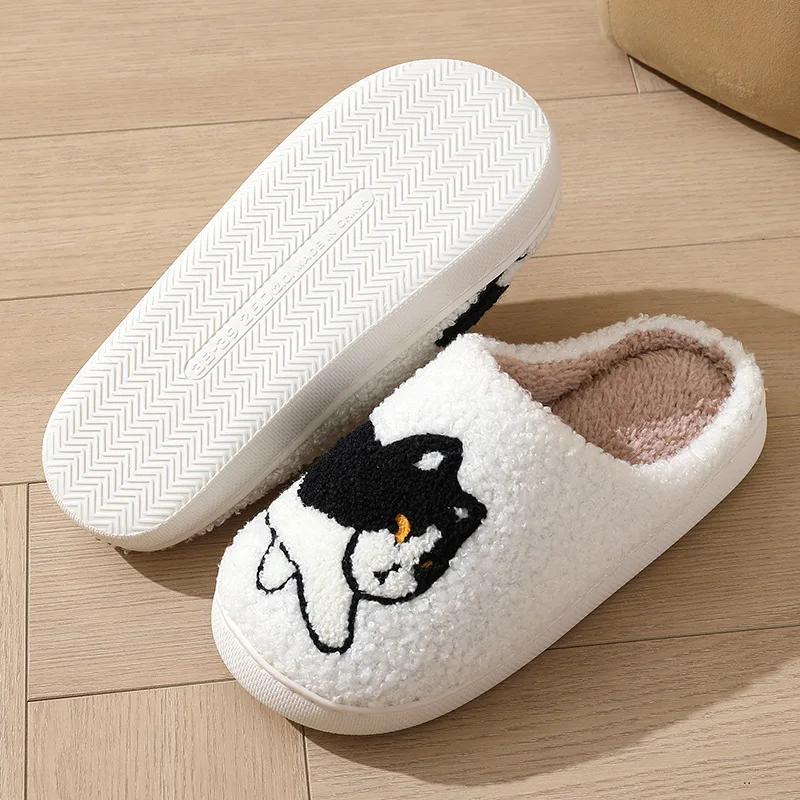 Cartoon Cute Cat Dachshund Dog Women Slippers Indoor Warm Comfort Lightweight Bedroom Concise Winter Cotton Shoes Men Slides