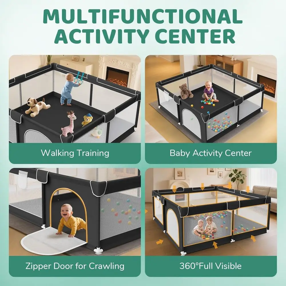 روضة أطفال كبيرة جدًا مقاس 64 × 64 - داخلية/خارجية مع شبكة مسامية وباب بسحاب، أسود