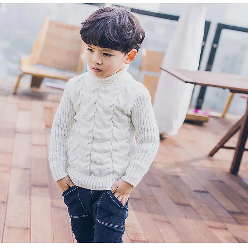 Baby Boys Girls Outfits Children\'s Solid Sweater High Necked Knitted Clothing Autumn Winter White Black Warm Sweater 2 to 6 Yrs