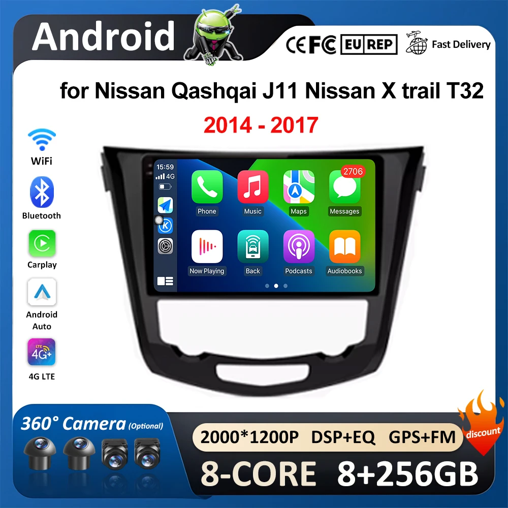 

Android OS for Nissan Qashqai J11 Nissan X trail T32 2014 2015 2016 2017 DSP Wireless Carplay GPS Bluetooth Head Unit No 2 din