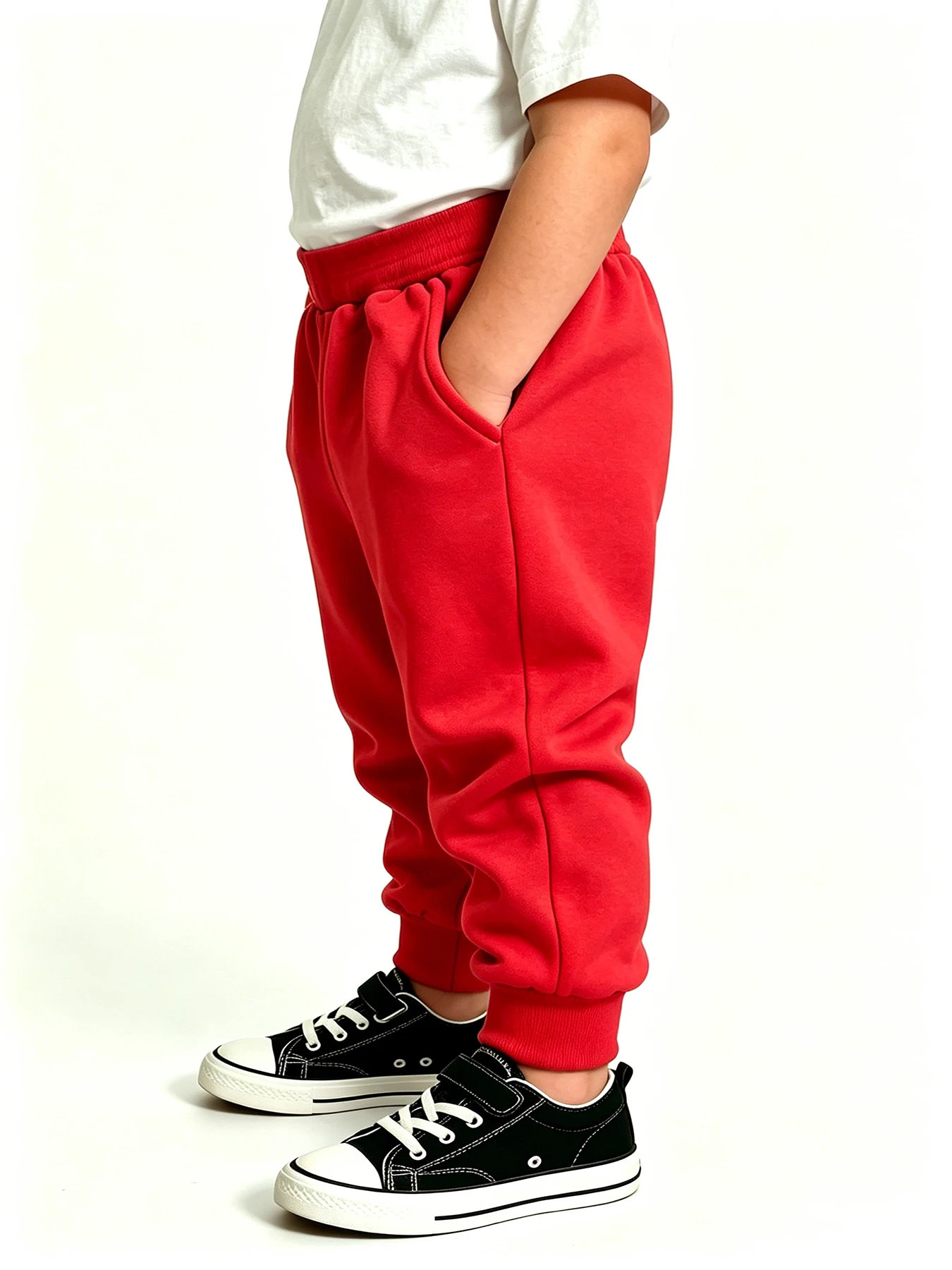Kids Red Jogger Pants Elastic Waist Side Pockets Four Seasons Boys Girls Casual Sweatpants Toddler Daily Outdoor Long Trousers