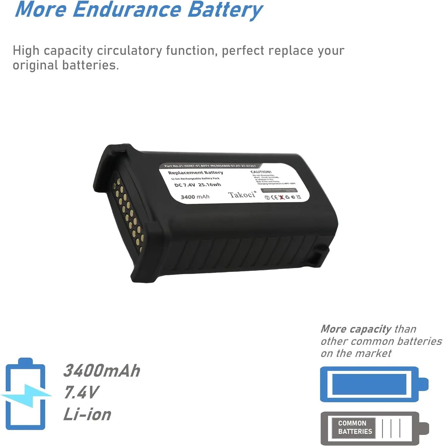 

Replacement Battery 3400mAh for Symbol,MC909,MC9060-K,MC9050, MC9000-K,21-61261-01,21-65587-02,82-111734-01,21-65587-03