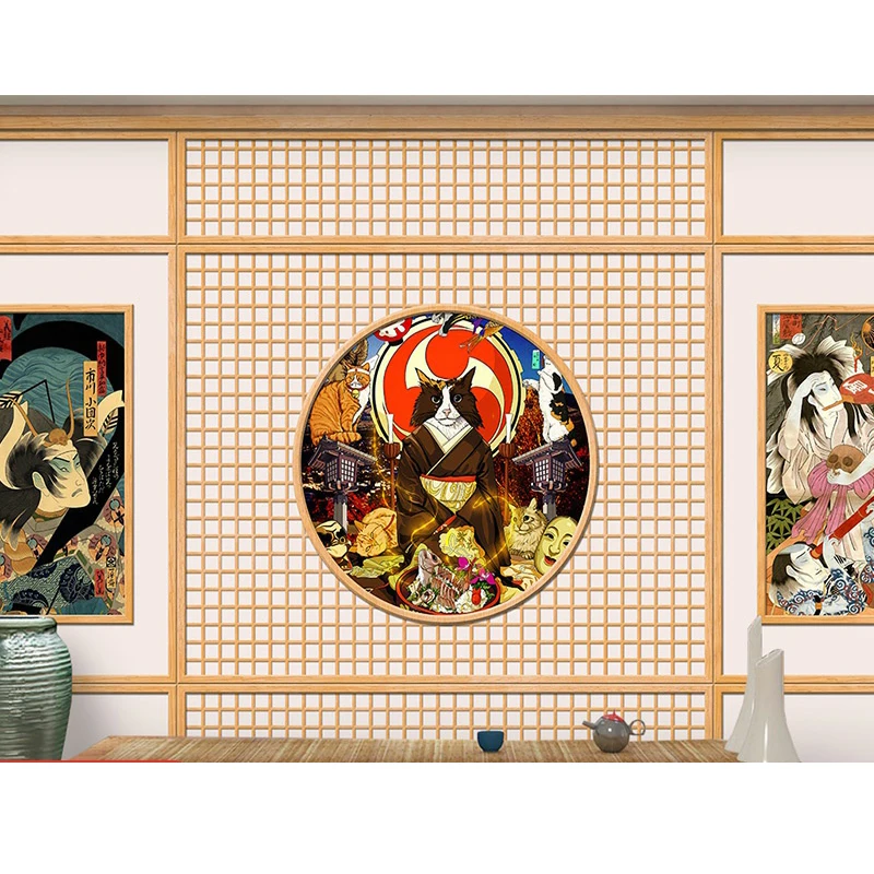 Customized products Japanese style wind imitation wooden door mural ukiyo painting tatami sushi restaurant script kill wallpaper