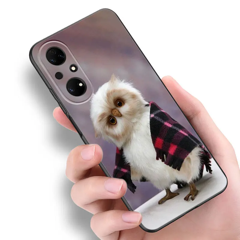 Animal Owl Cute Black Phone Case For Huawei P20 P30 P40 Lite P60 Art Pura 70 Ultra P50 Pro P50E P Smart 2018 2019 2020 2021 image 3