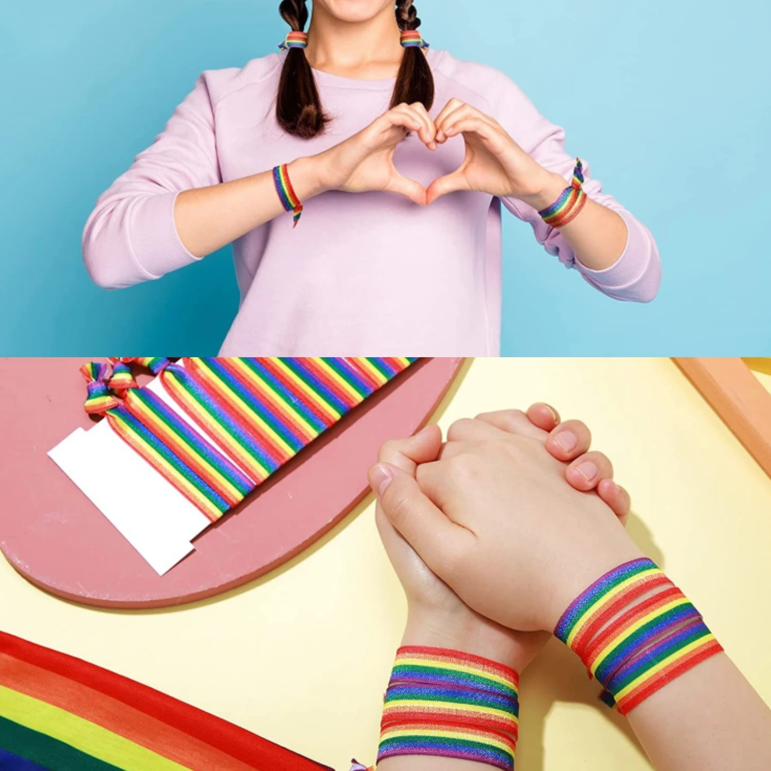 100 Pieces Rainbow Bracelet Hair Band LGBT Pride Party Elastic Wristband Unisex Friendship Jewelry Gay Wrist Strap