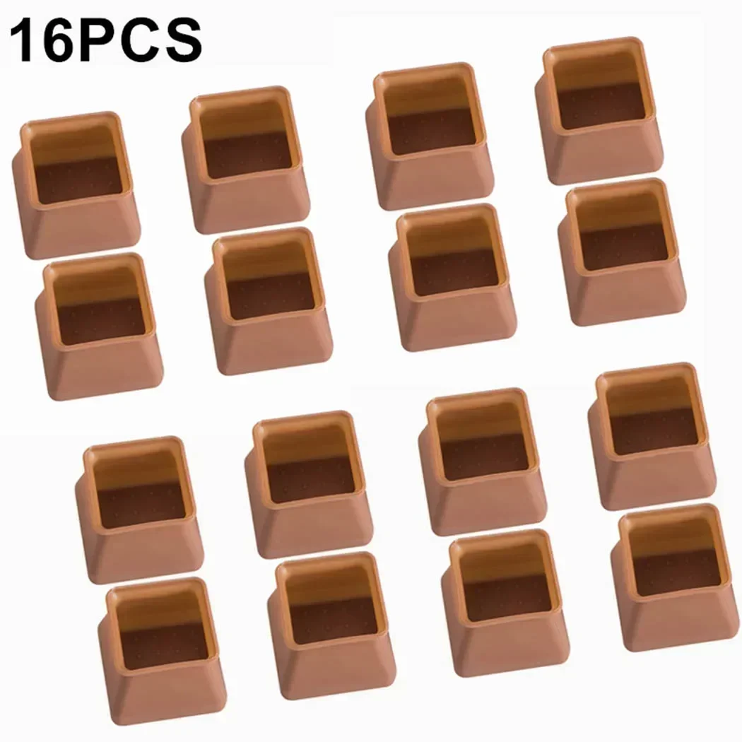 

16Pcs Chair Leg Cap Feet Cover Pads Square Rubber Silicone Non-Slip Table Foot Dust Cover Furniture Table Floor Protector Pads