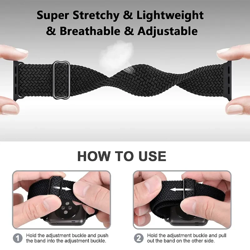 Intrecciato Solo Loop per cinturino Apple watch Ultra 44mm 40mm 49mm 45mm 41mm 38mm cinturino in Nylon elastico iWatch series 9 8 7 se 6 cinturino