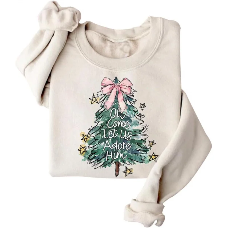 Come Let Us Adore Him Sweatshirt Cute Christmas Tree Sweatshirt For Women