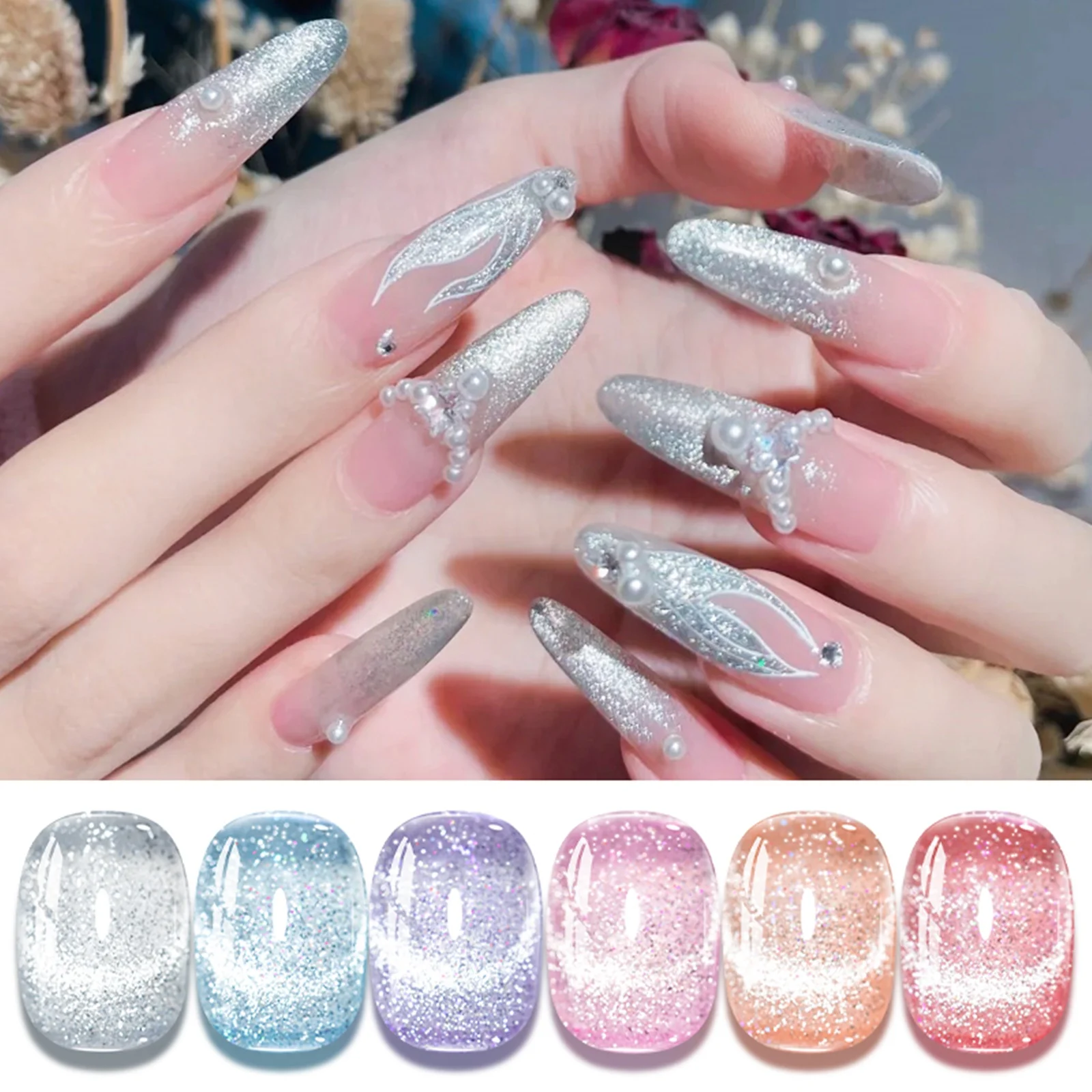 7個入り 猫柄 マグネットジェルネイルポリッシュセット 長持ち グリッター ソークオフ UV/LED対応 マニキュア DIYデザイン ネイル用品