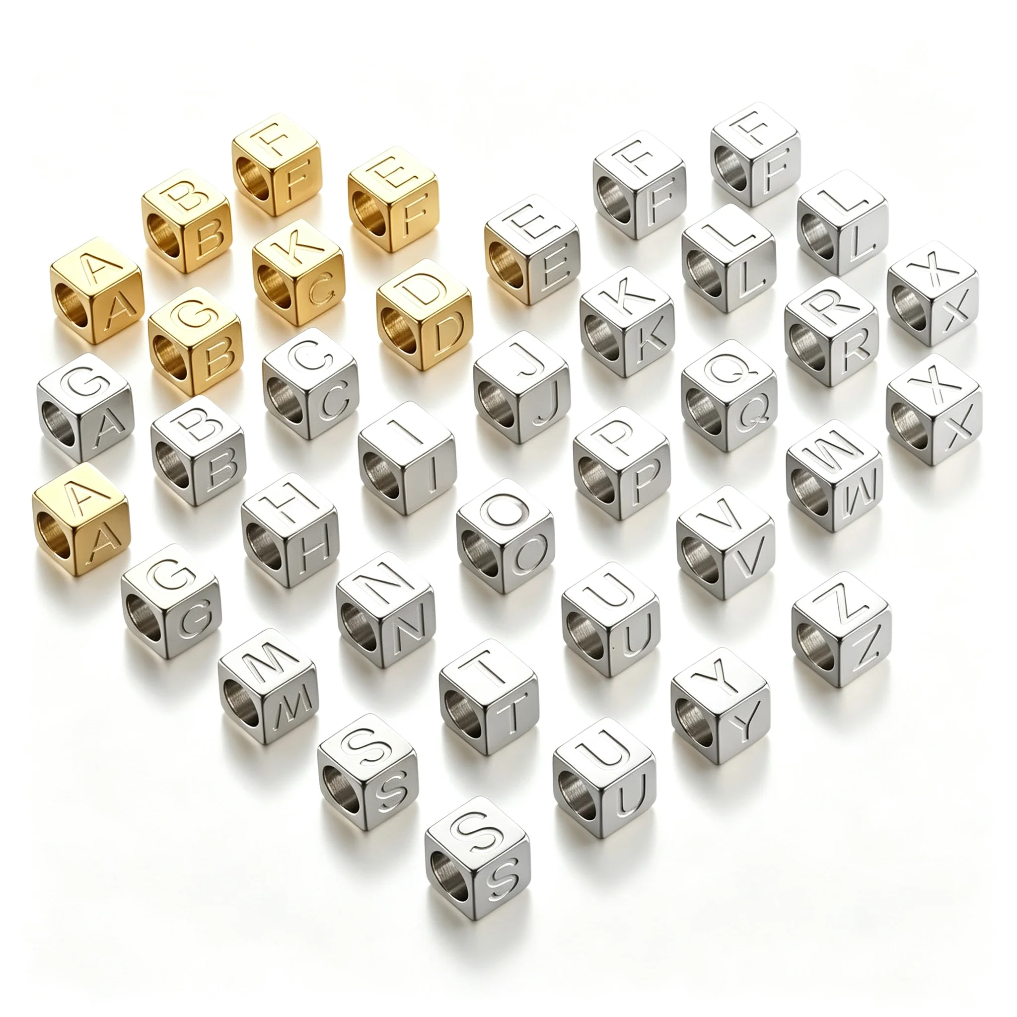 5Pcs /10Pcs Stainless Steel Square A-Z Letter Bracelets Alphabet Charms Spacer Beads DIY Jewelry Accessories Making