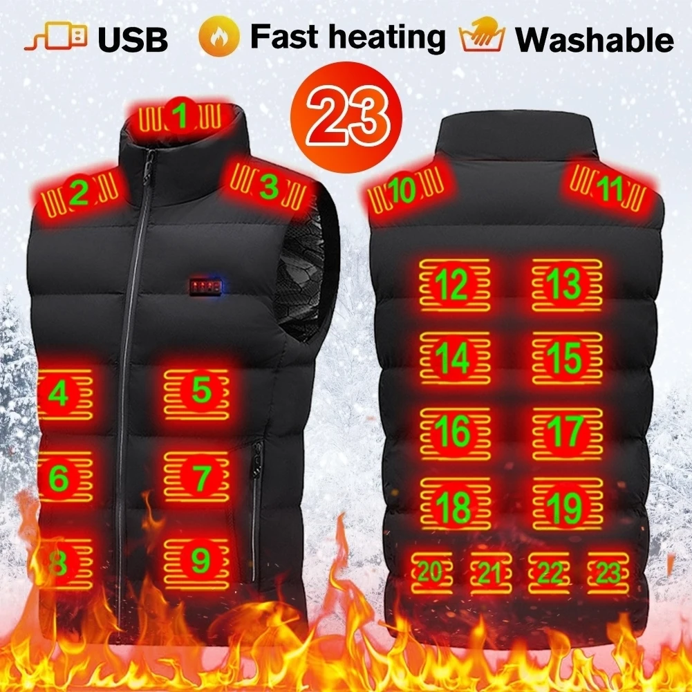 23 Heating Zones Heated Vest for Men Women USB Powered 3 Gear Temperature Control Winter Warm Vest for Outdoor Hiking Camping