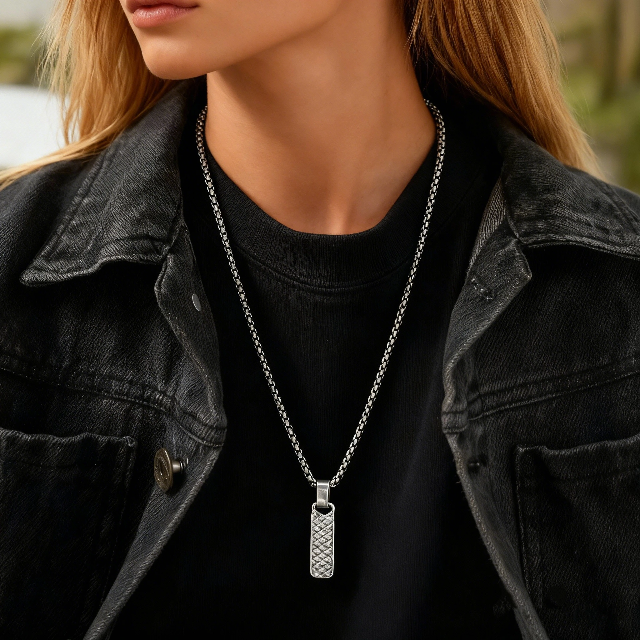 Geometric Small Pendant Necklace Unisex Stainless Steel Wrinkle Fold Design Fashion Jewelry