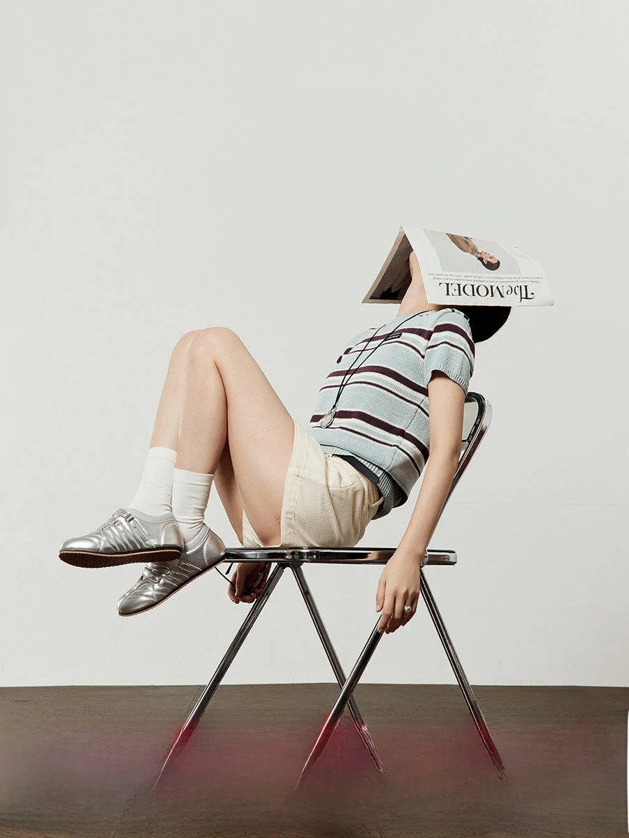 

Blue Knitted round Ne Top Women's Striped Commuter Sle Summer New Arrival Versatile Slim Fit ort Sve T-irt