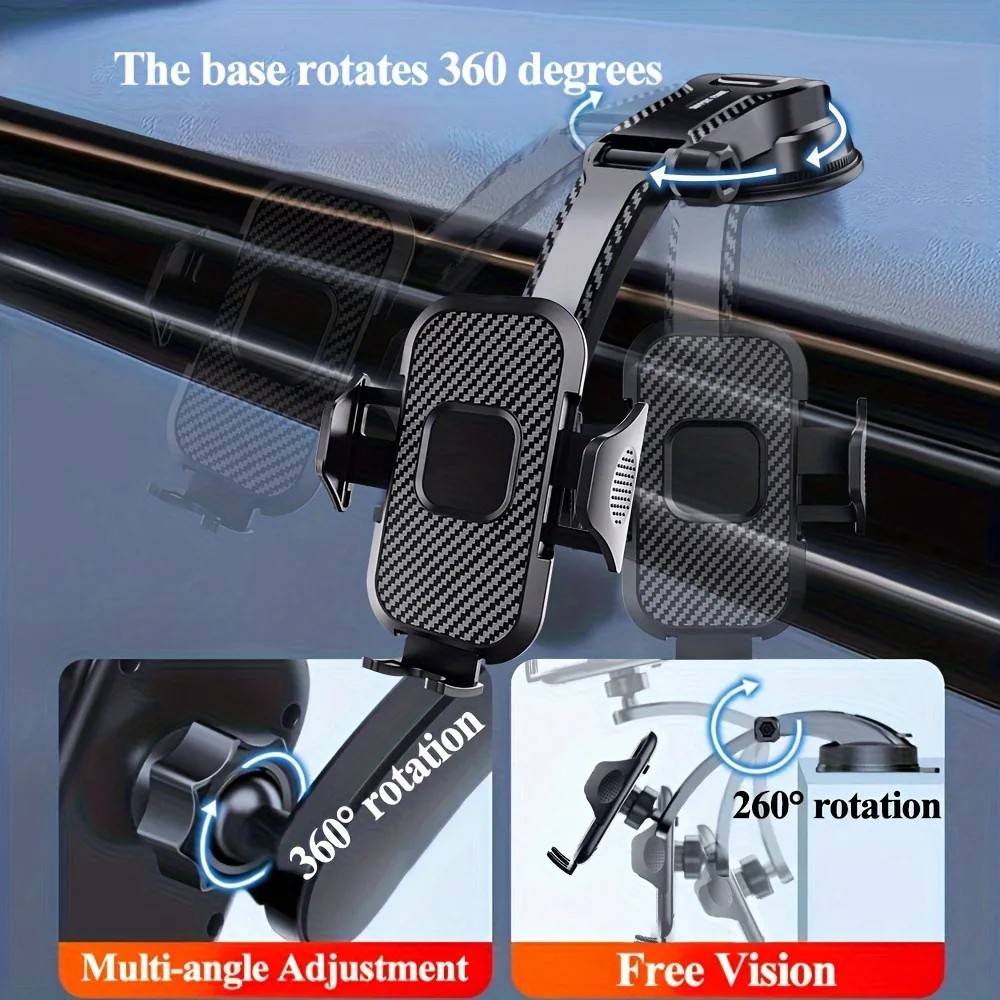 Universal Car Phone Holder 360 Degree Adjustable Dashboard Suction Mount Carbon Fiber Mobile Stand Support Bracket for iPhone Sa