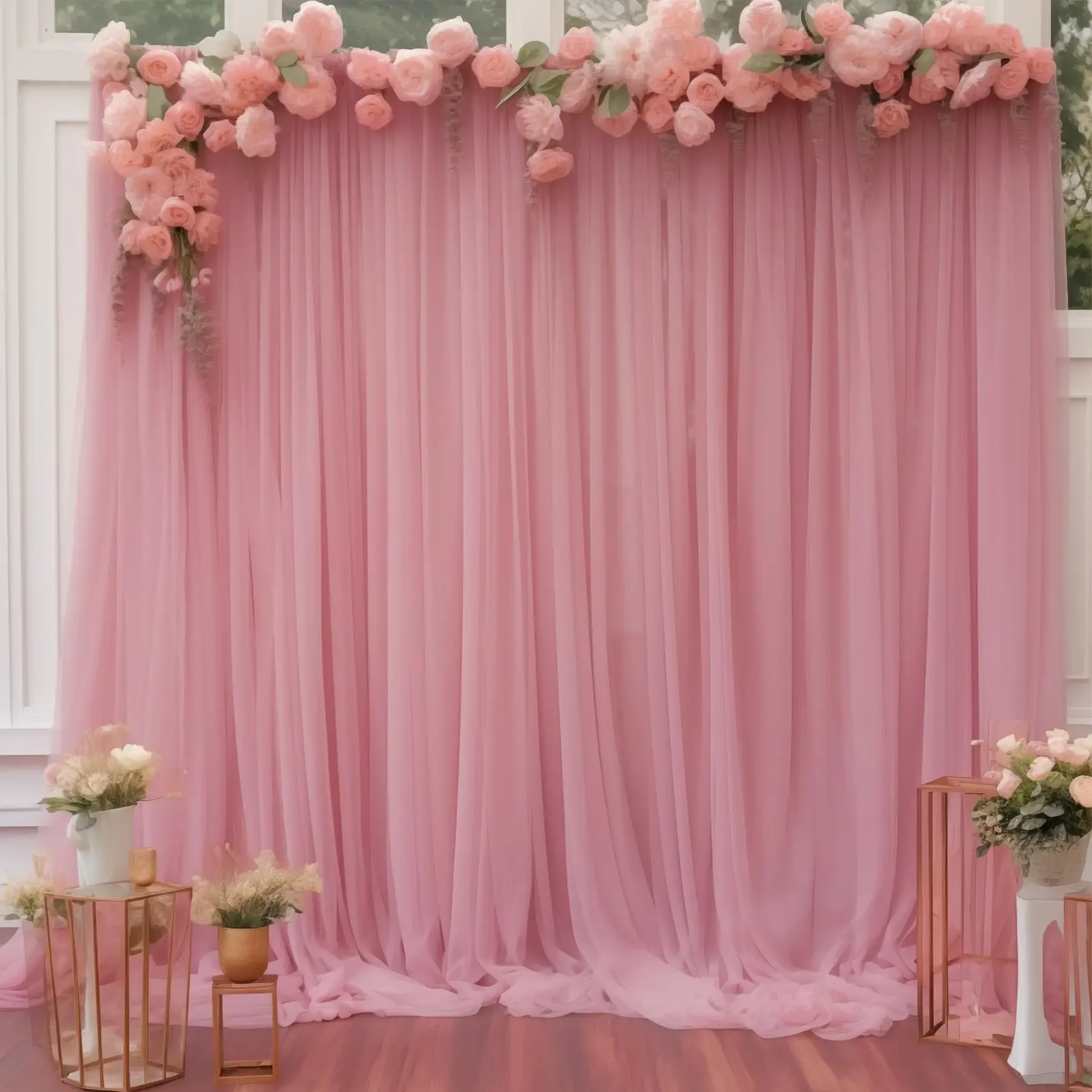

5FT×10FT Chiffon Backdrop Curtain for Wedding Party Halloween Decor Slight Glimmer Sheer Baby Shower Photography Backgrounds