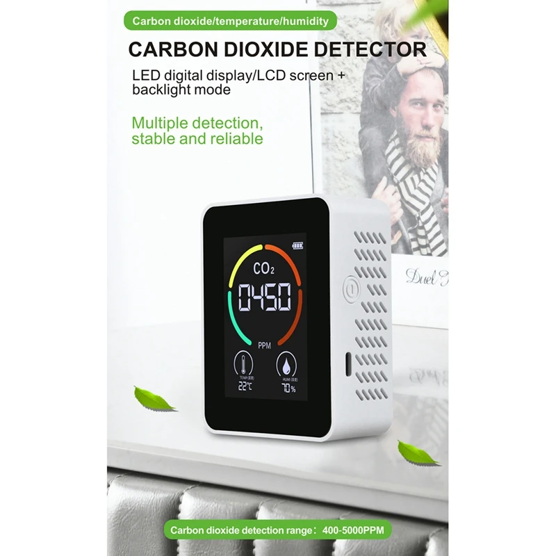 Detektor karbon dioksida Mini, Sensor CO2 Digital PPM meter, detektor karbon dioksida Mini penganalisis Gas Monitor kualitas udara detektor USB