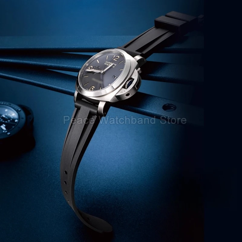 Correa de reloj de silicona con interfaz plana, resistente, antideslizante, lisa, 20 22 24mm, negro, verde, azul, para Panerai PAM359 PAM616 PAM1085 PAM00441