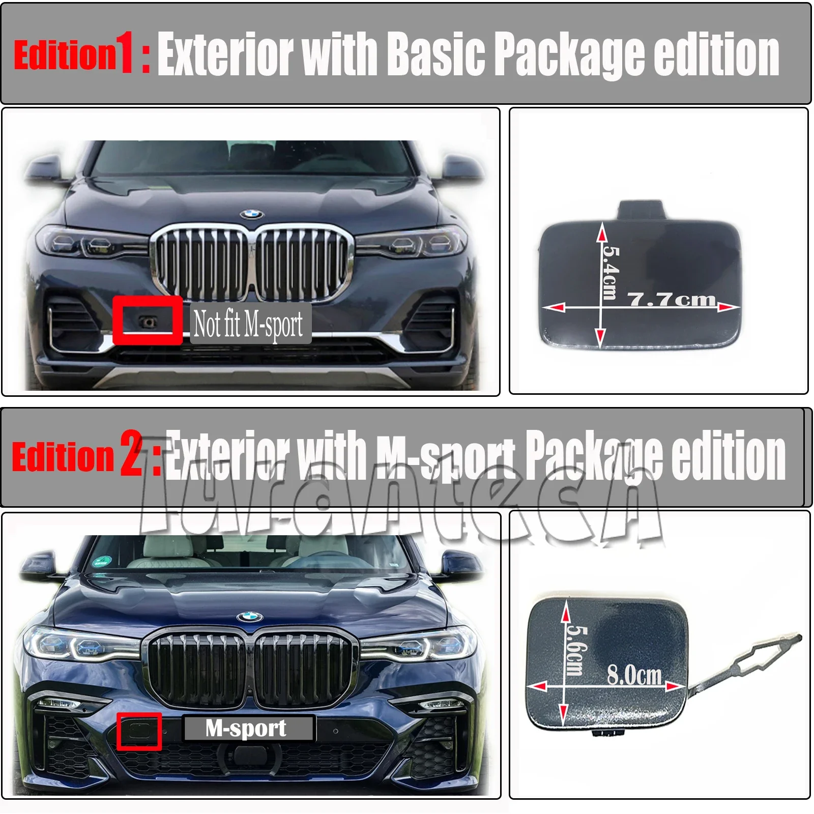 Front Tow Cover For 19-22 BMW X7 G07 Fit 30dx 40ix 40dx 50ix M50dx SAV bumper towing Hook Eye Cap