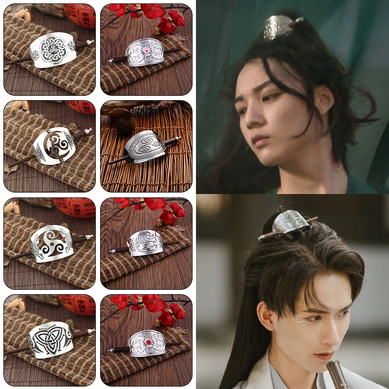 Vintage Hair Crown Hairpin Cosplay Hanfu Accessories Chinese Ancient Alloy Headdress Topknot Crown Hair Strands For Men Women