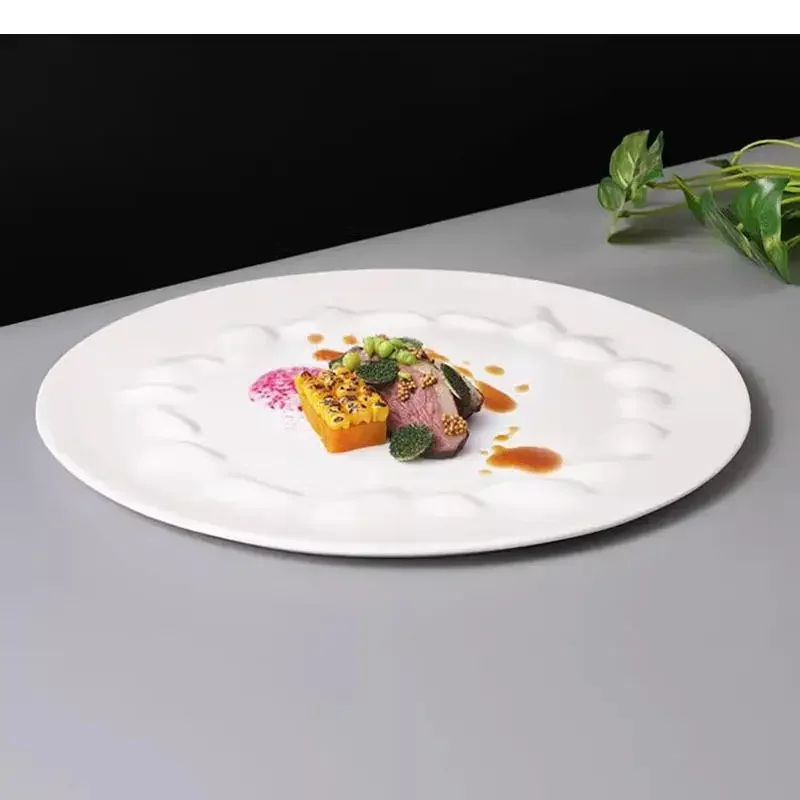Solid Color Ceramic Floating Point Texture Flat Plate Restaurant Dessert Steak Sushi Dish Pasta Specialty Tableware