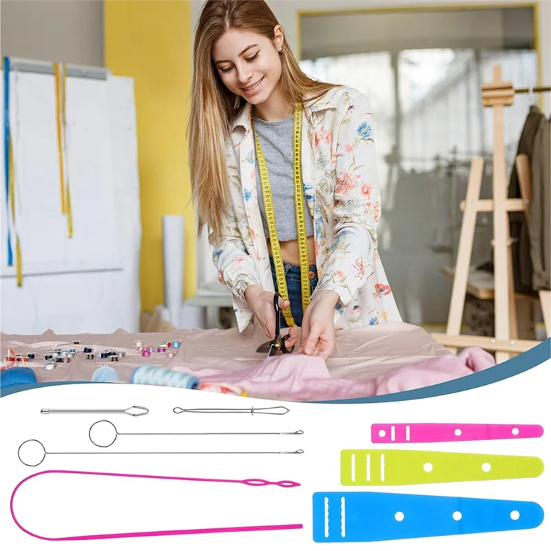 HHTL 8 Pcs Flexible Drawstring Threader Tool Set Sewing Loop Turner For Jackets, Coats, Pants, Hoodies & Sweaters