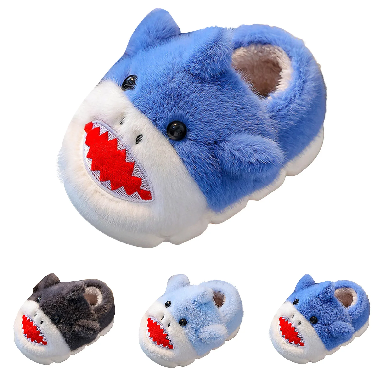 

Детские тапочки с изображением акулы, одинаковые плюшевые тапочки для всей семьи, закрытые теплые бархатные домашние тапочки на толстой подошве для родителей и детей