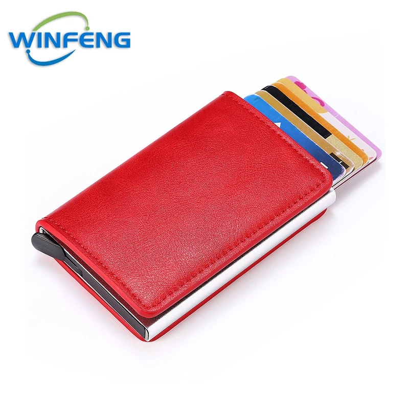 Credit Card Holder Wallet Men Women RFID Blocking Automatic Pop-Up Bank Name Business PU Leather Cardholder Case Anti-Theft