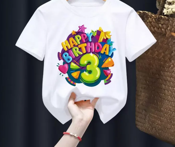 Selamat Ulang Tahun 2-9 cetak anak laki-laki dan perempuan T-shirt putih anak-anak musim panas Harajuku pakaian lucu bayi kecil