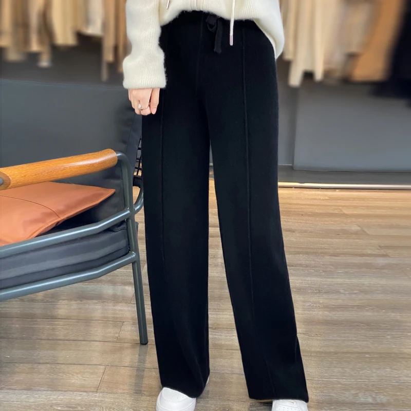 100% wool pants women\'s sewing knitted winter wide-leg pants thick Maillard gaiden cashmere pants women wear outside.