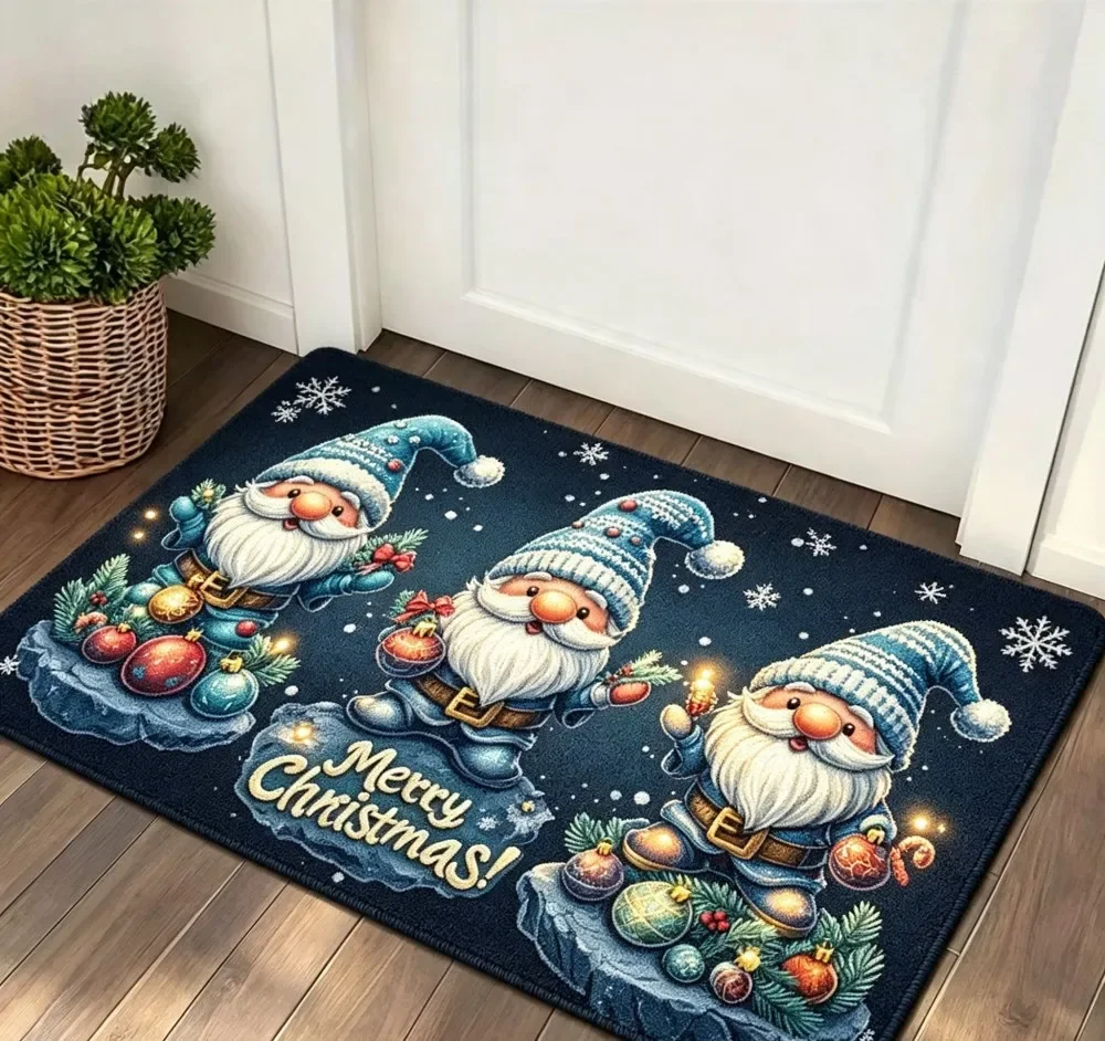 Ho Ho Holidays Plaid Rug Drum Bell Candy Cane Print Non Slip Washable Floor Mat For Cheerful Winter Holiday Home Entrance Decor