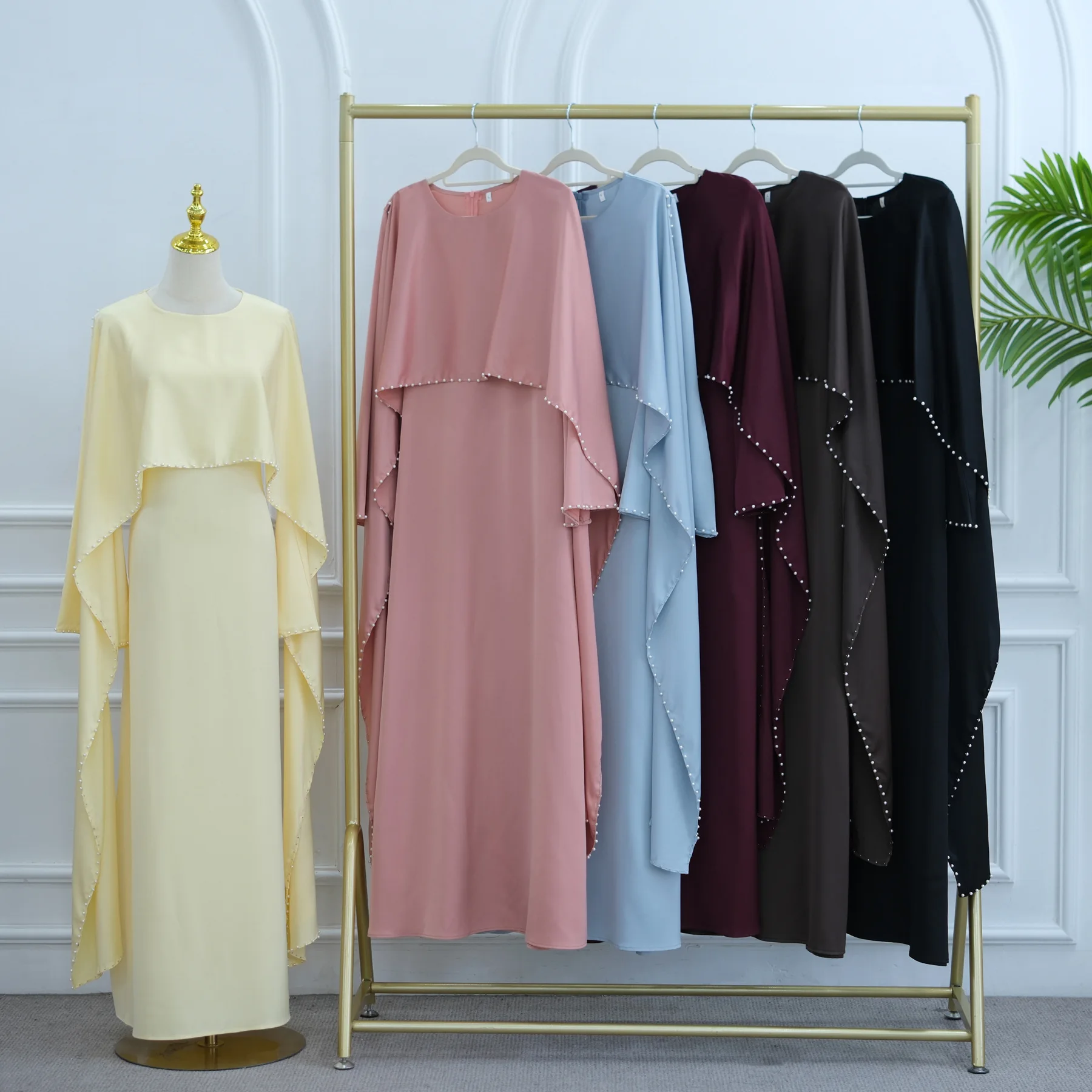 Ramadan Perłowe Peleryny Abaje dla Kobiet Dubajskie Abaje Eid Dżellaba Muzułmańska Sukienka Odzież Islamska Turcja Kaftan Kebaja Kaftan Damski Szata