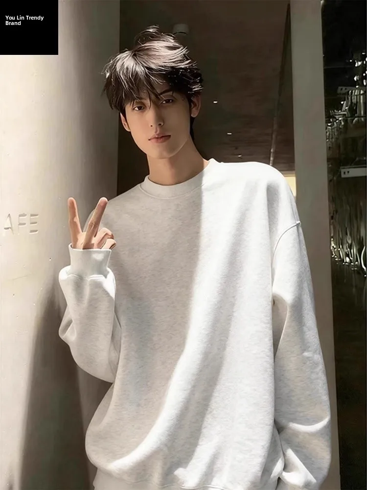 Black Combed Cotton Long Sleeve Men's T-shirt Cleanfit Heavyweight Sweatshirt American Retro Inner Wear Base Shirt