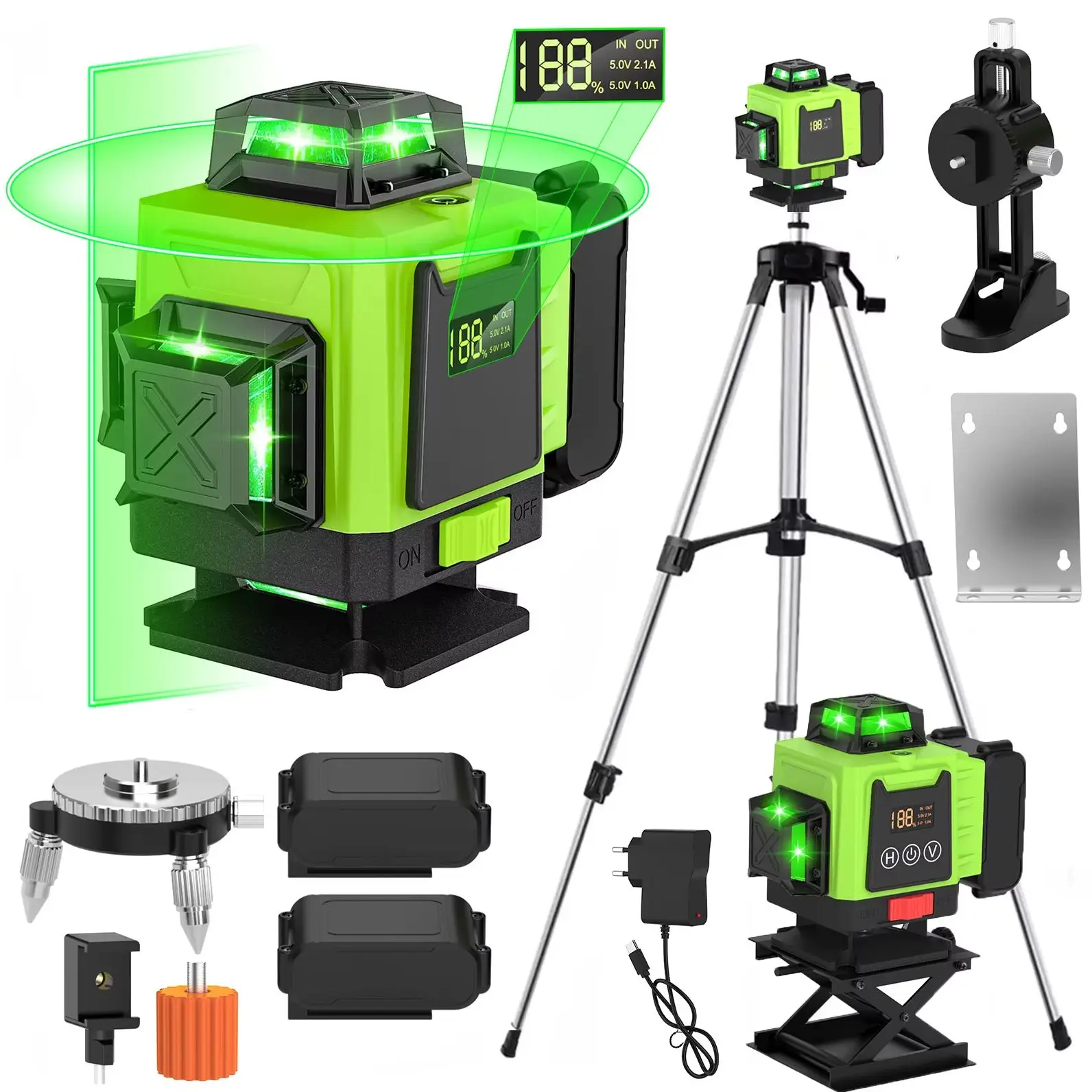 16-liniowy poziom laserowy 4D 360 ° Samopoziomujący, poziomy i pionowy, krzyżowy, supermocny, zielony laser z statywem — 2