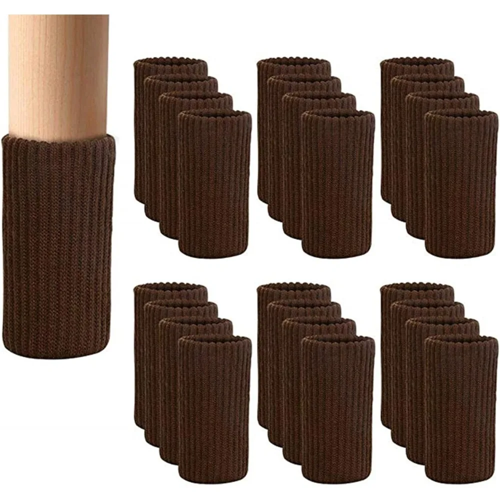 

24 PCs Furniture Leg Socks - Coffee Knitted Furniture Socks, Double Thickness Chair Leg Floor Protectors, High Elastic Chair Leg